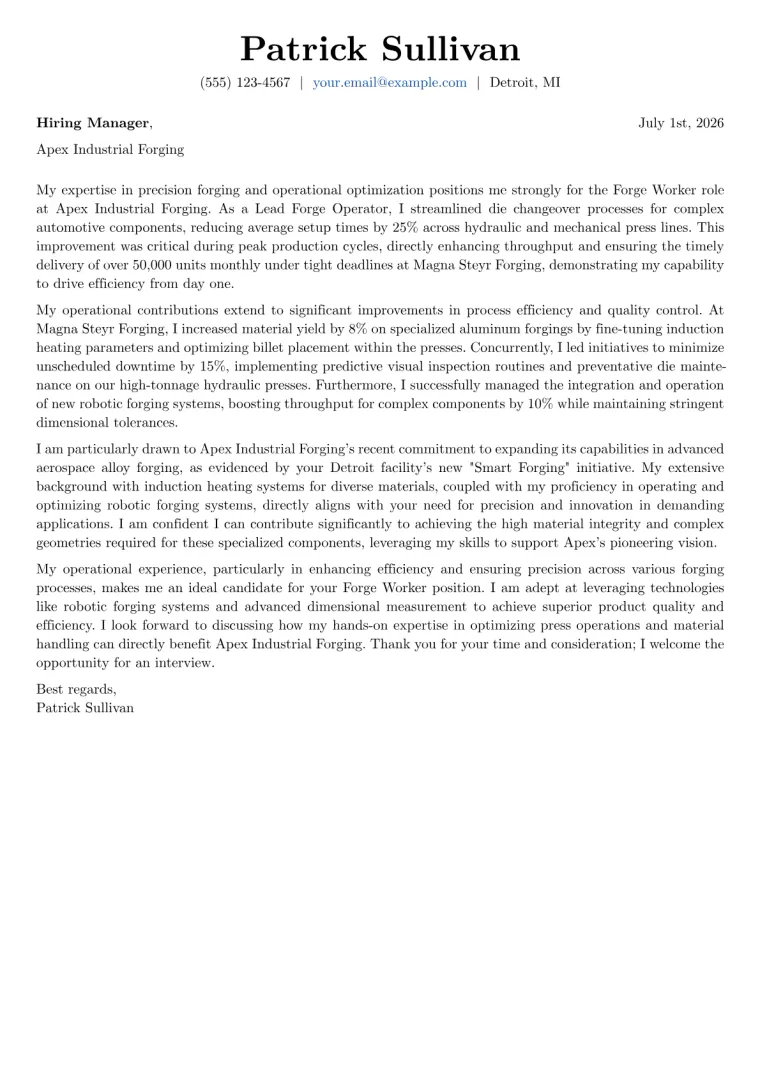 Forge Worker cover letter example preview