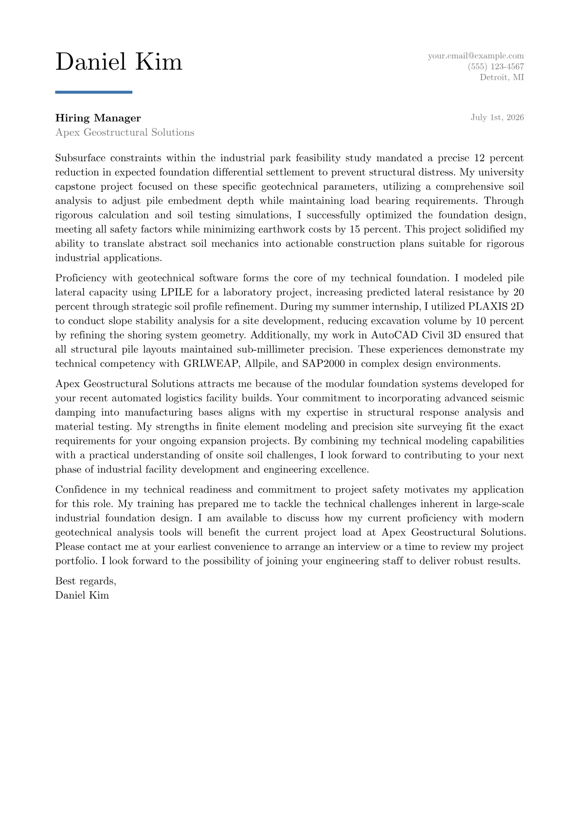 Foundation Engineer cover letter in the Executive design