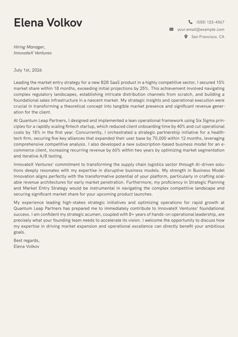 Founding Team Member cover letter example
