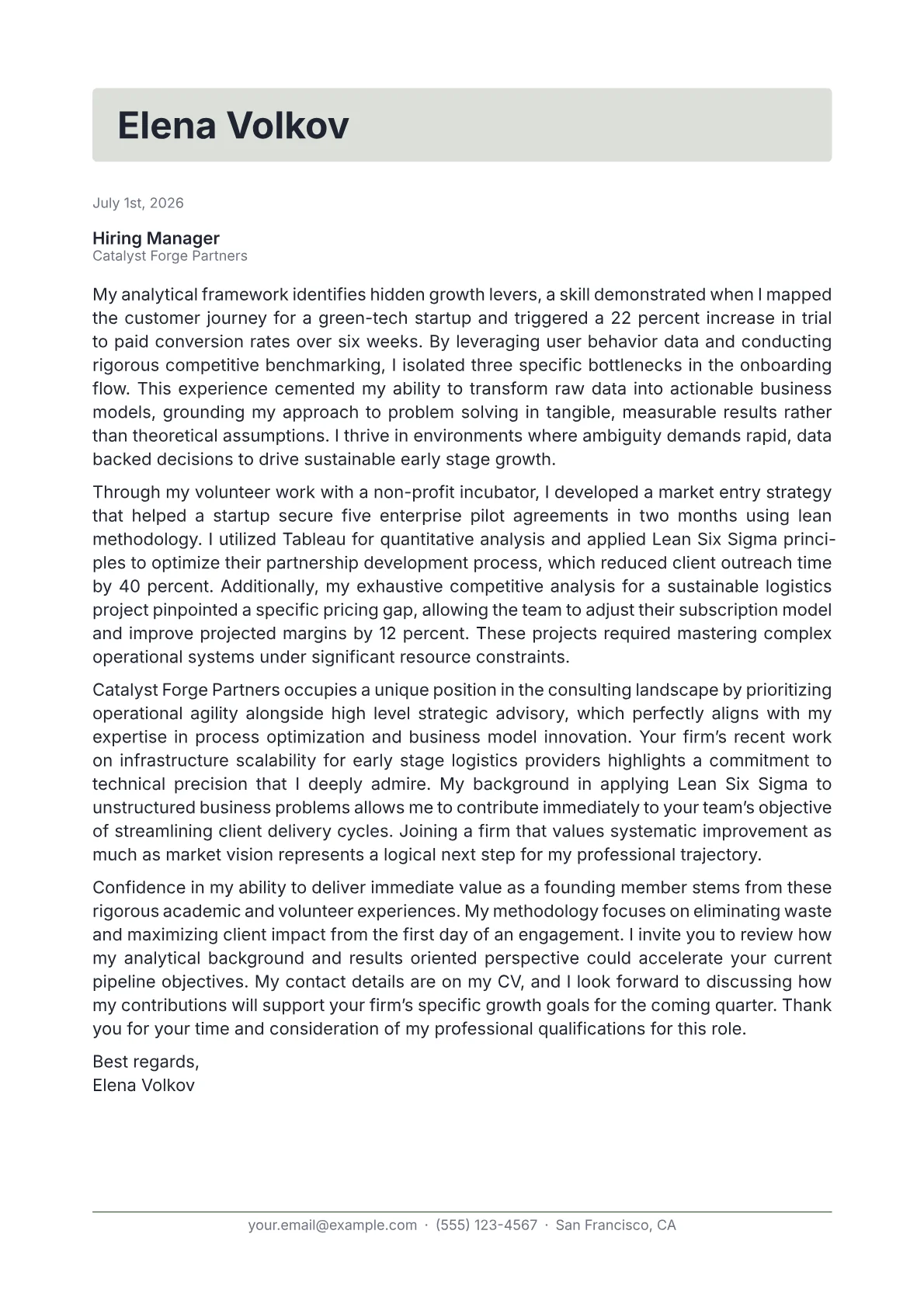 Founding Team Member cover letter in the Letterhead design