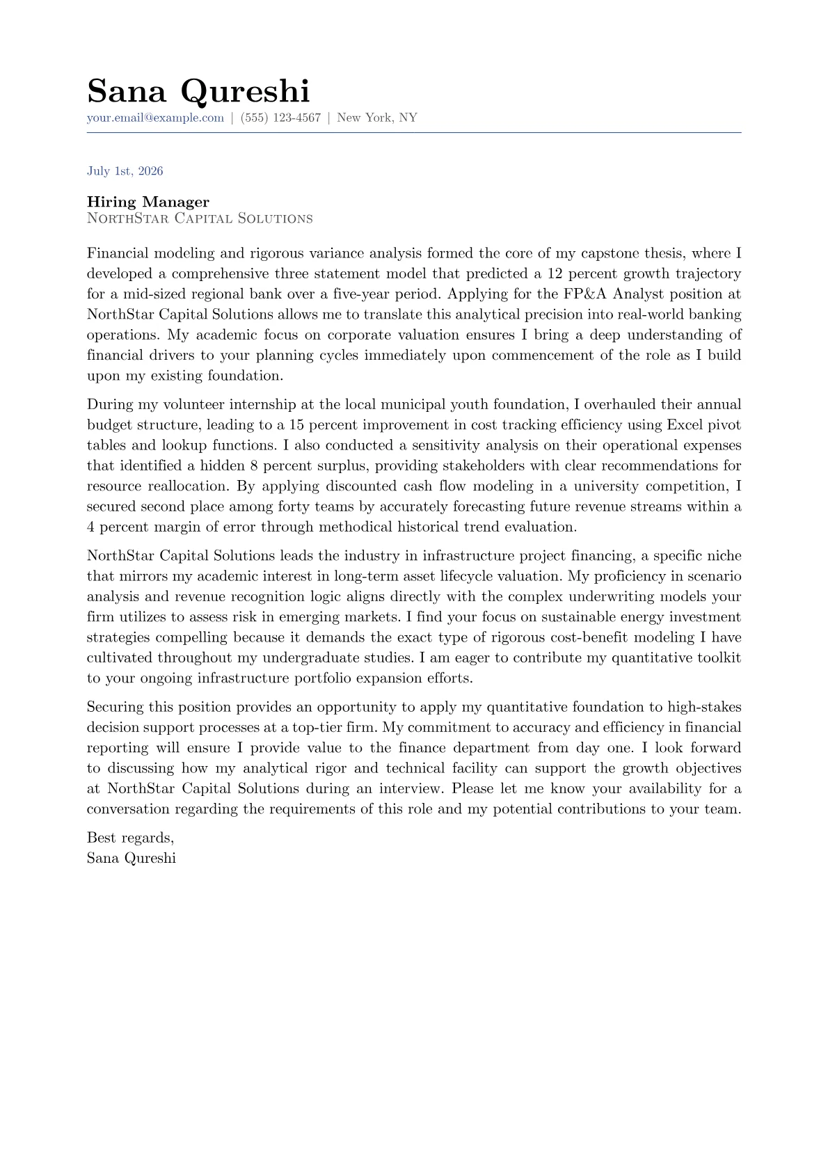 FP&A Analyst cover letter in the Classic design