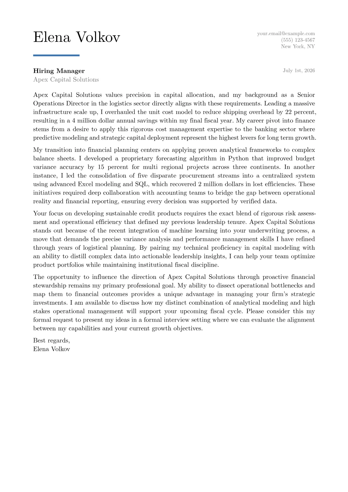 FP&A Director cover letter in the Executive design