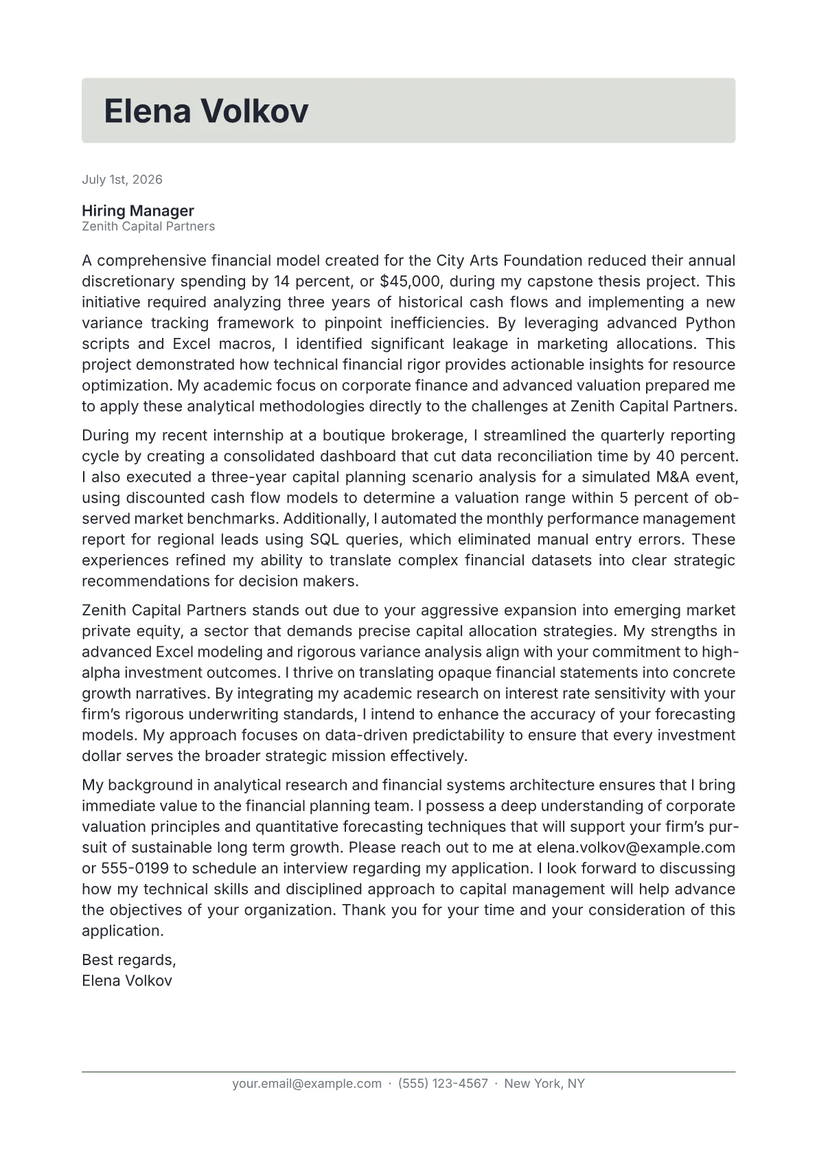FP&A Director cover letter in the Letterhead design
