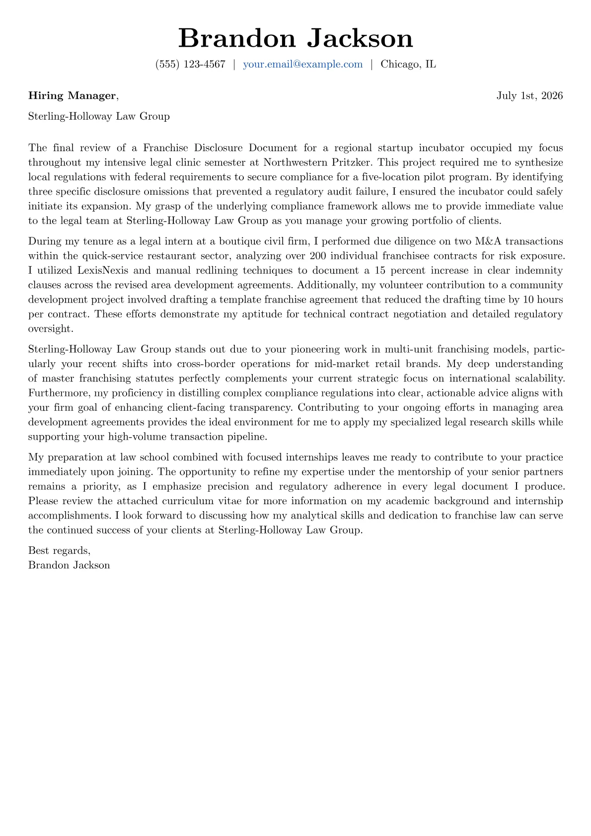 Franchise Attorney cover letter in the Basic design