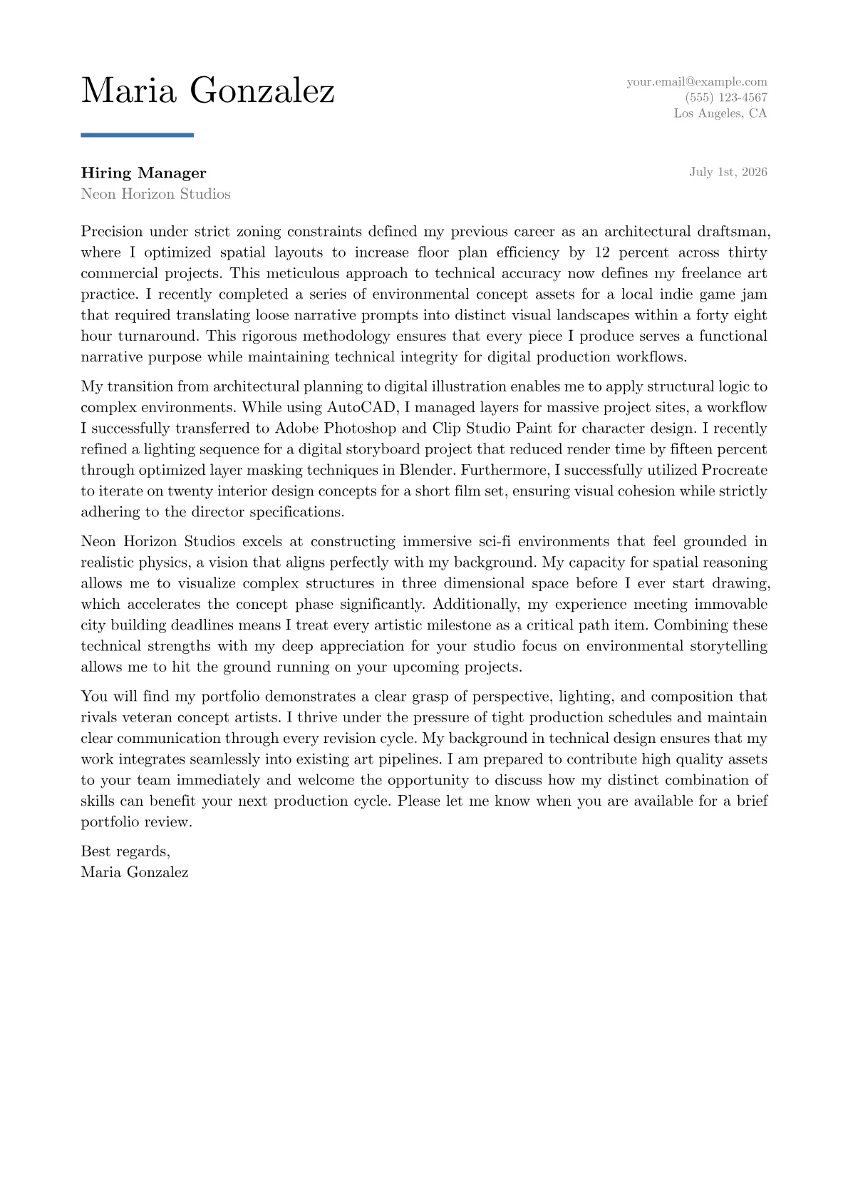 Freelance Artist cover letter in the Executive design