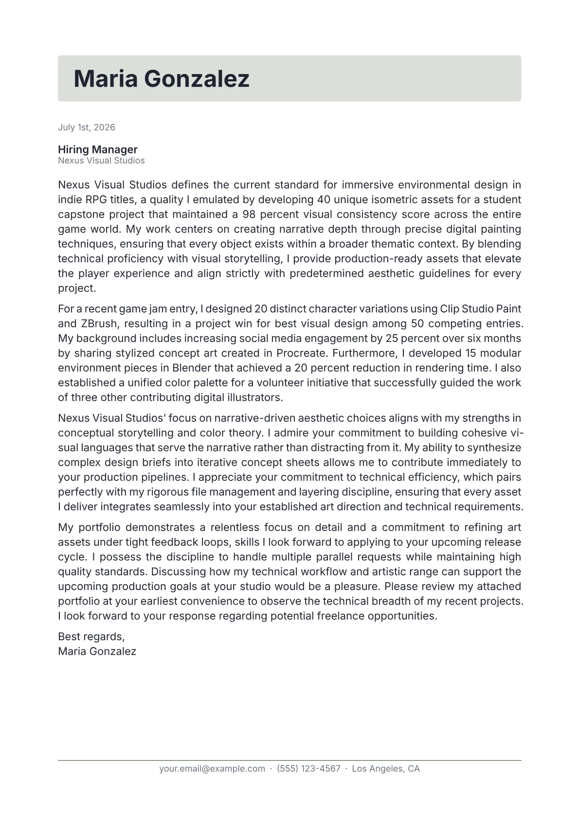 Freelance Artist cover letter in the Letterhead design