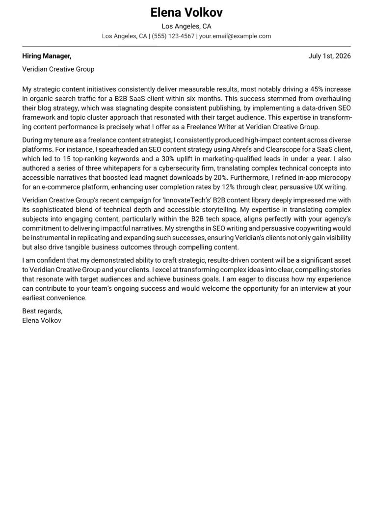 Freelance Writer Cover Letter Example