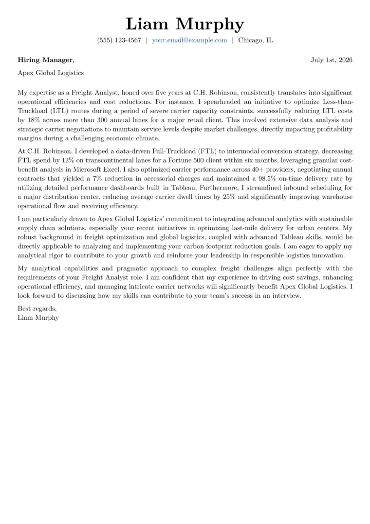 Freight Analyst cover letter example preview