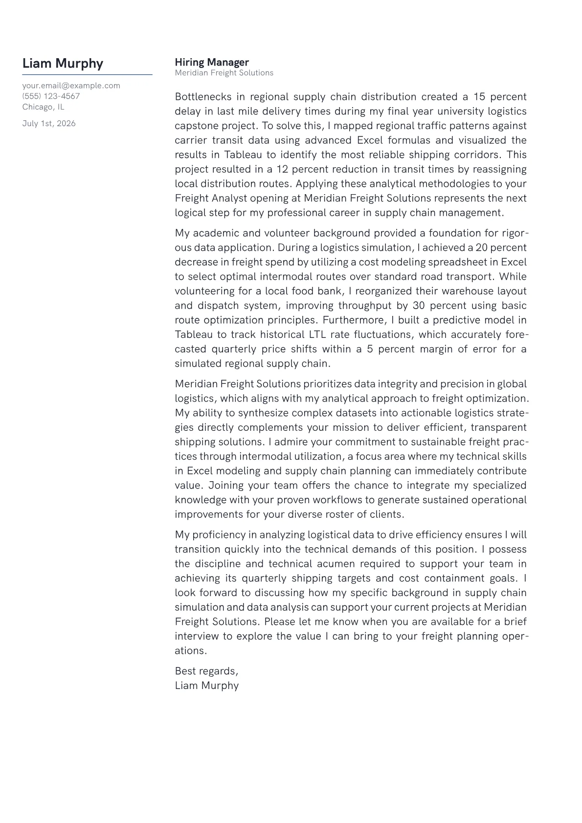 Freight Analyst cover letter in the Margin design