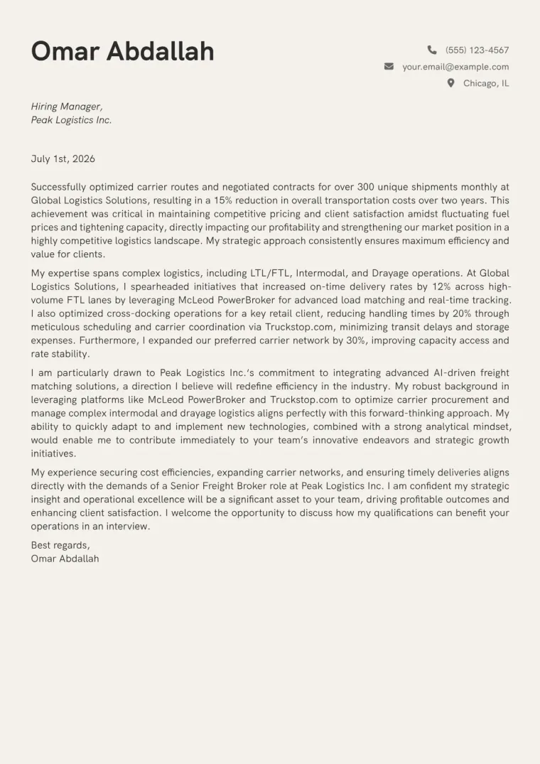 Freight Broker cover letter example preview
