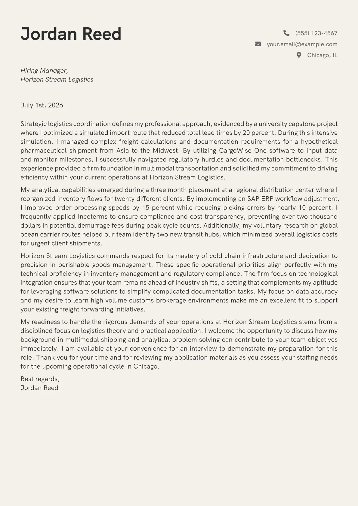 Freight Forwarder cover letter in the Creative design