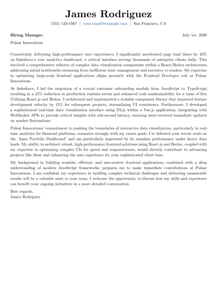 Frontend Developer cover letter example preview