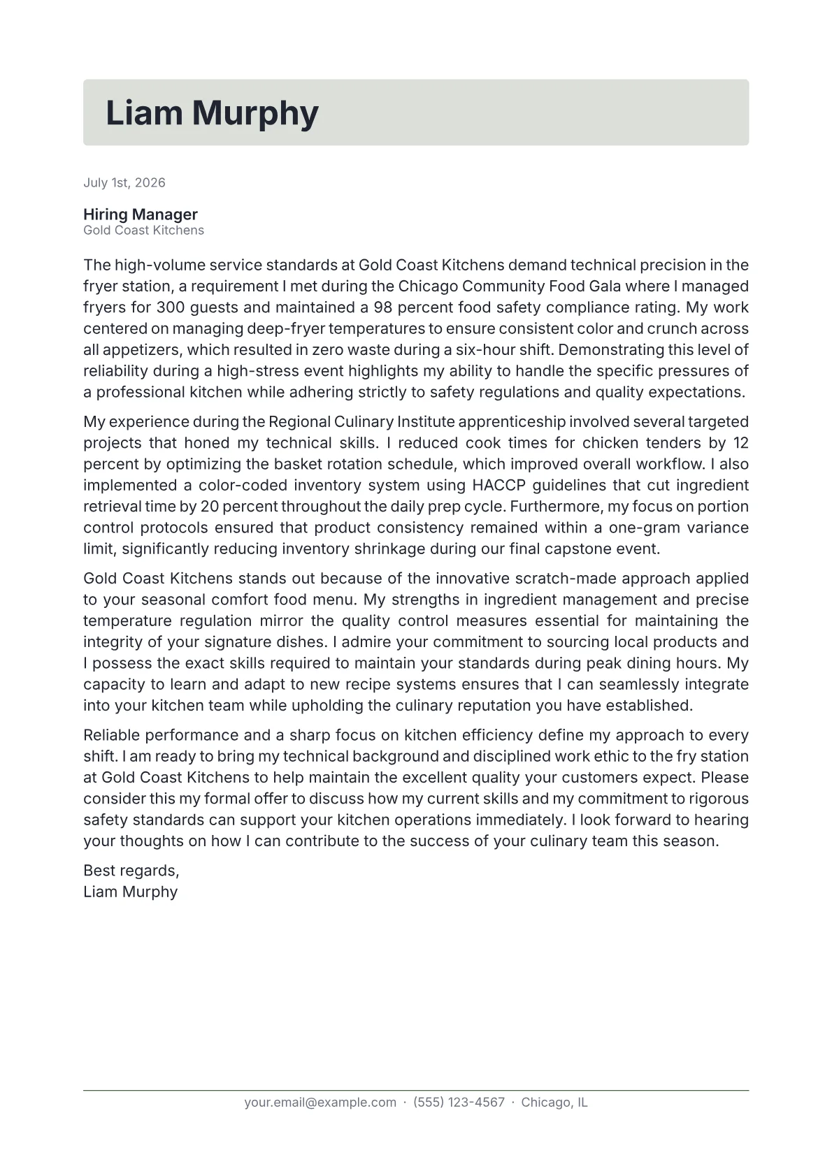 Fry Cook cover letter in the Letterhead design