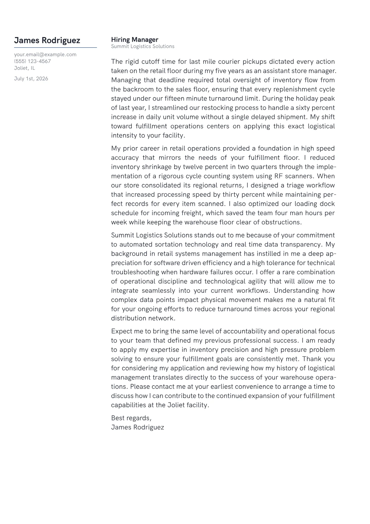Fulfillment Associate cover letter in the Margin design
