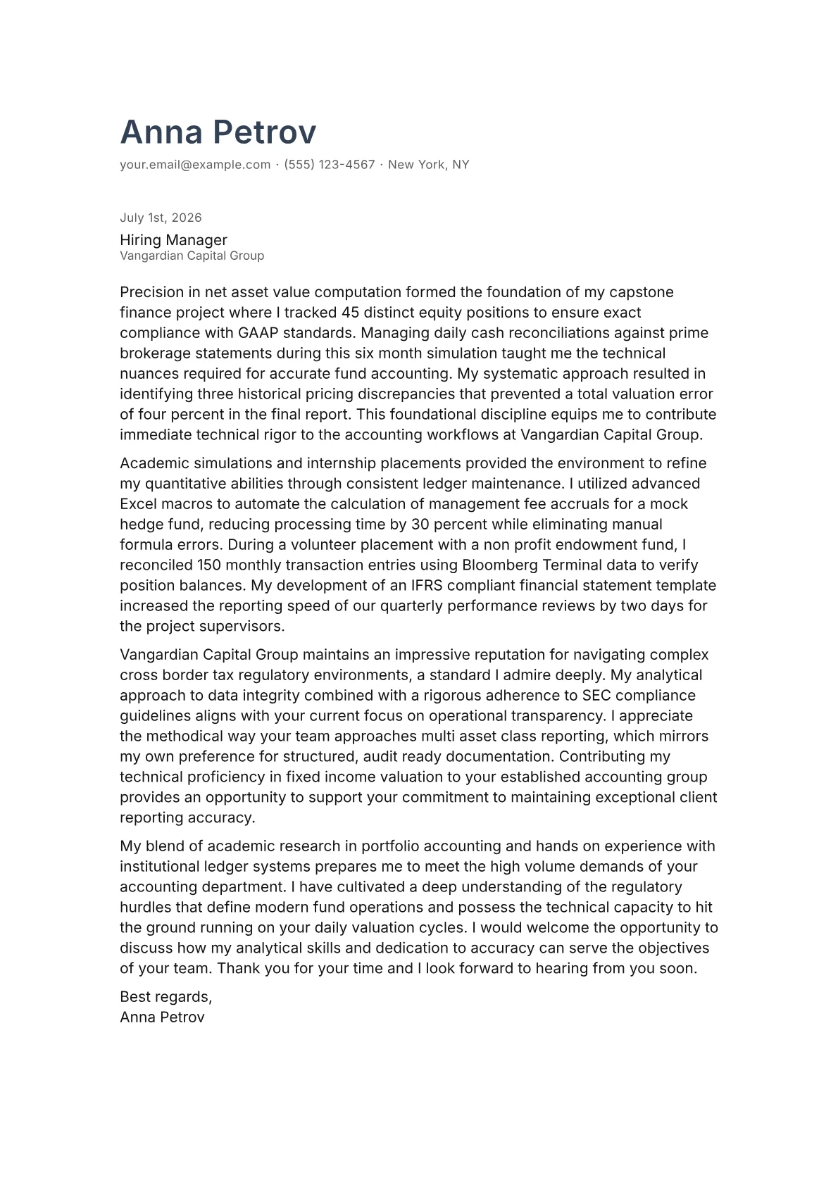 Fund Accountant cover letter in the Minimal design