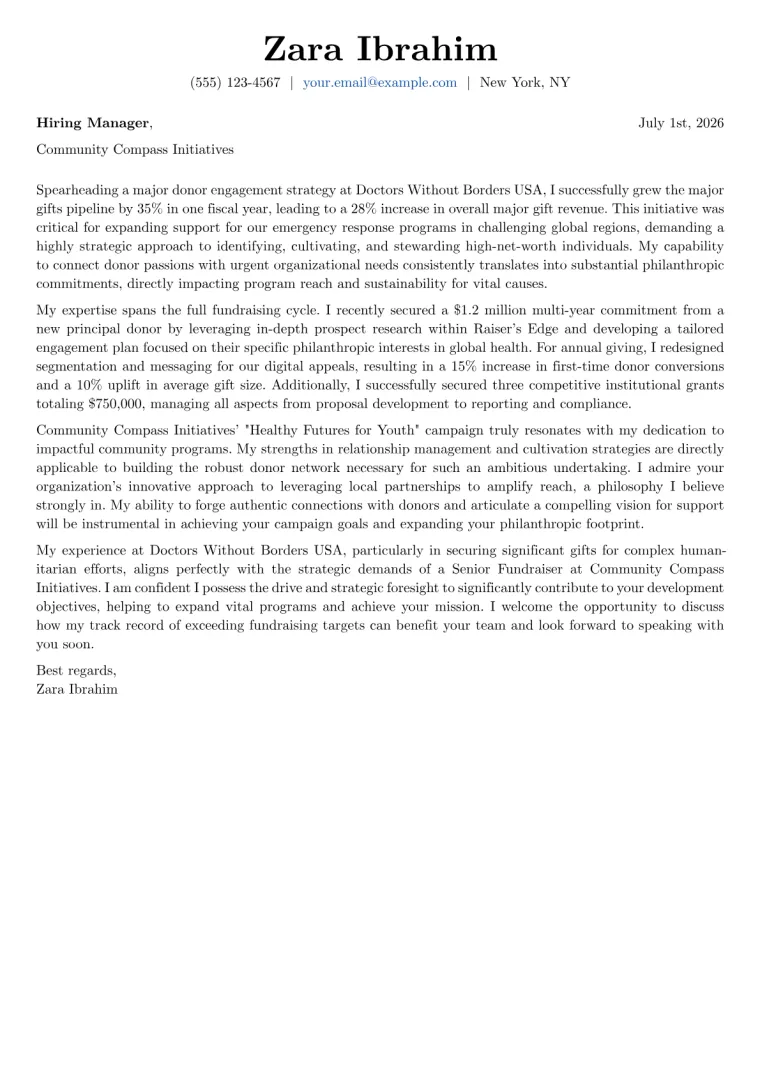Fundraiser Cover Letter Example