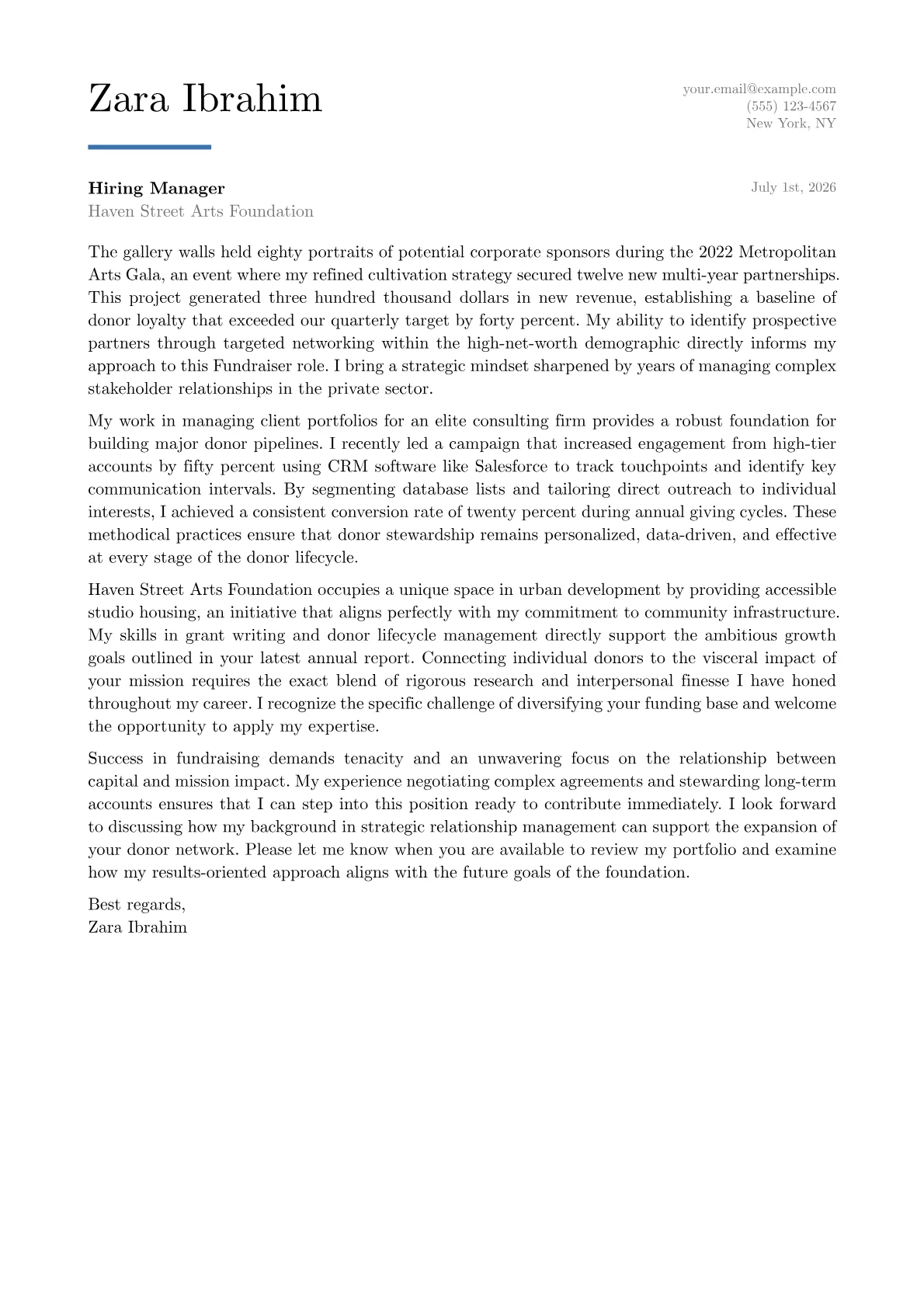 Fundraiser cover letter in the Executive design