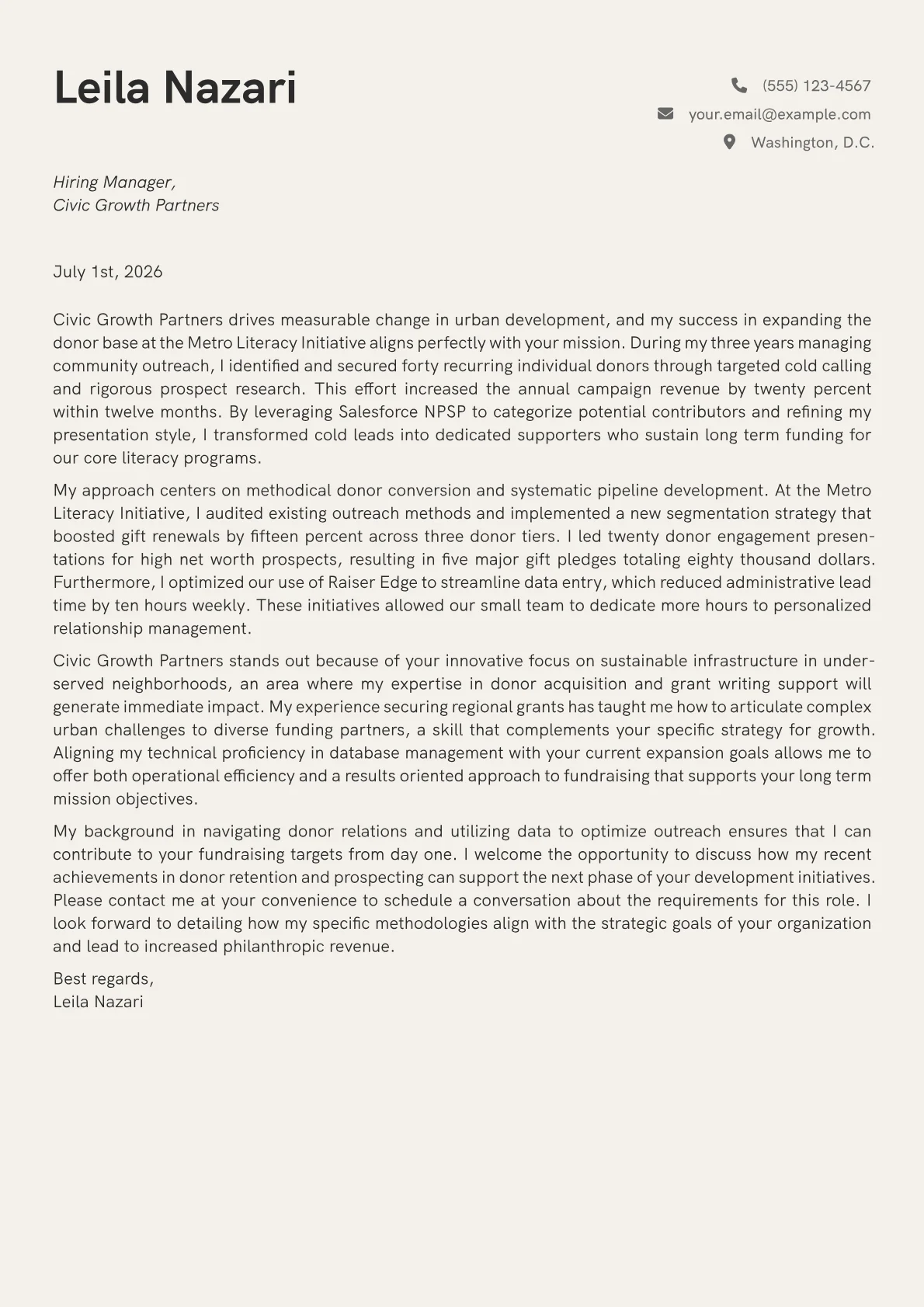 Fundraising Sales Representative cover letter in the Creative design