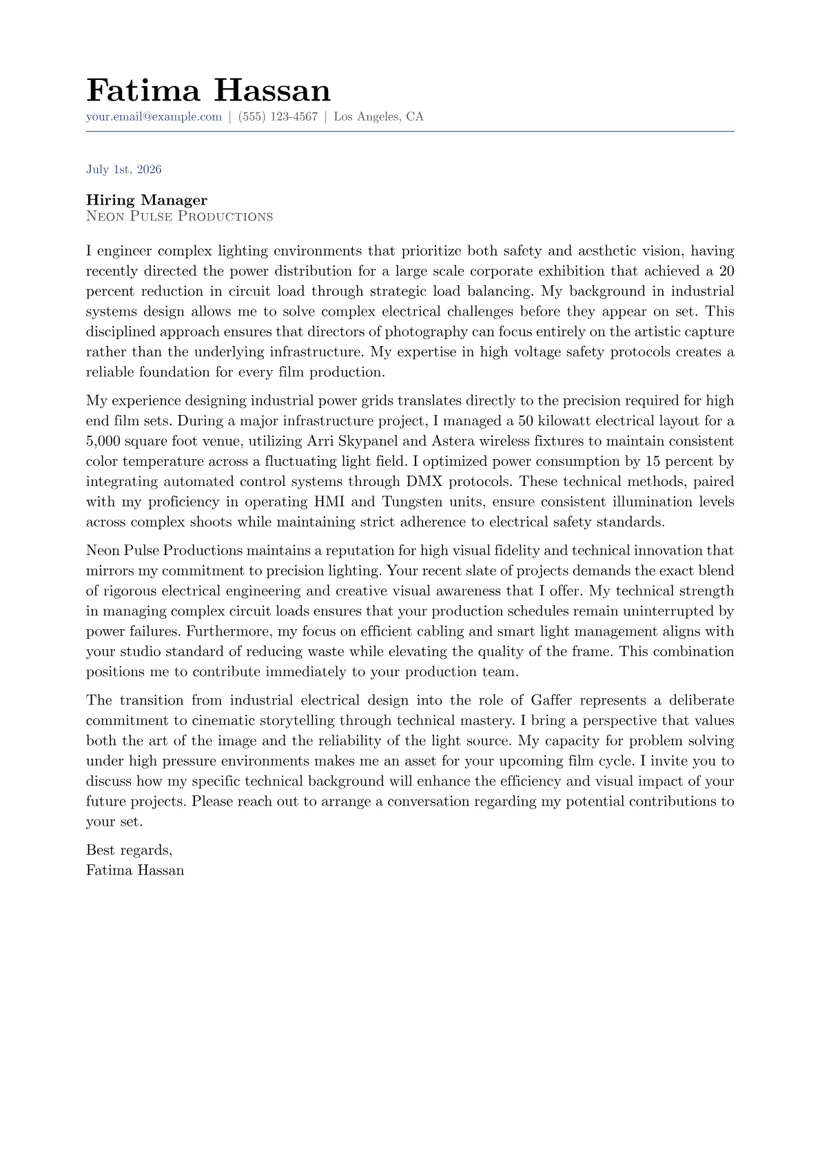 Gaffer cover letter in the Classic design