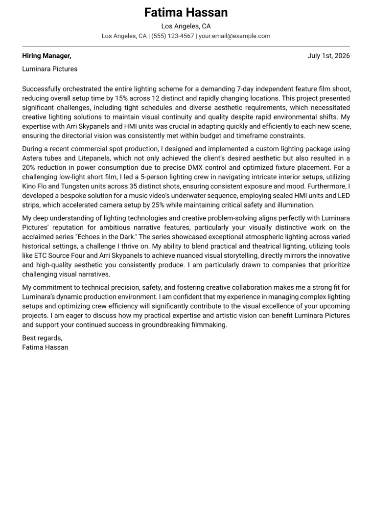 Gaffer cover letter example preview