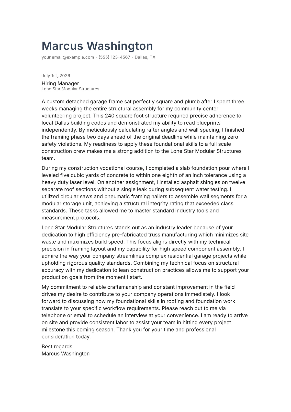 Garage Builder cover letter in the Minimal design
