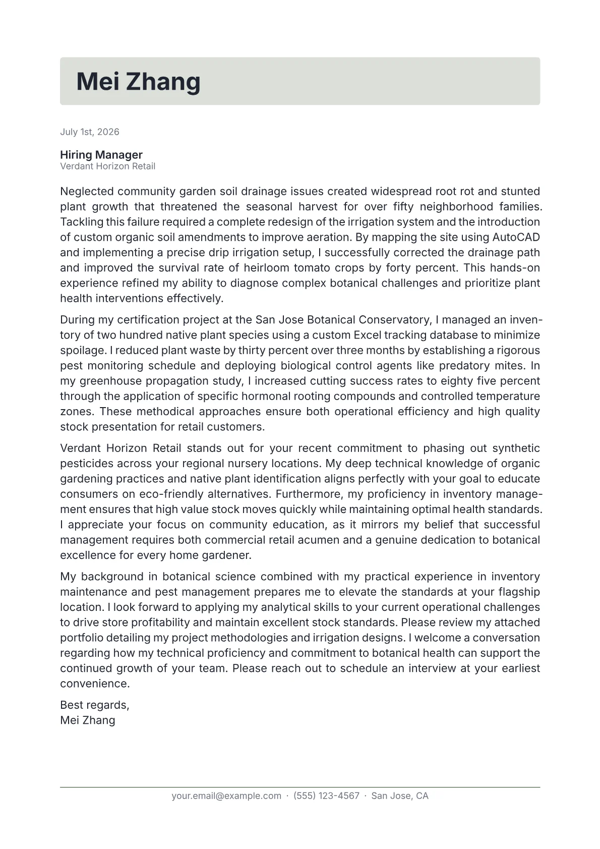 Garden Center Manager cover letter in the Letterhead design