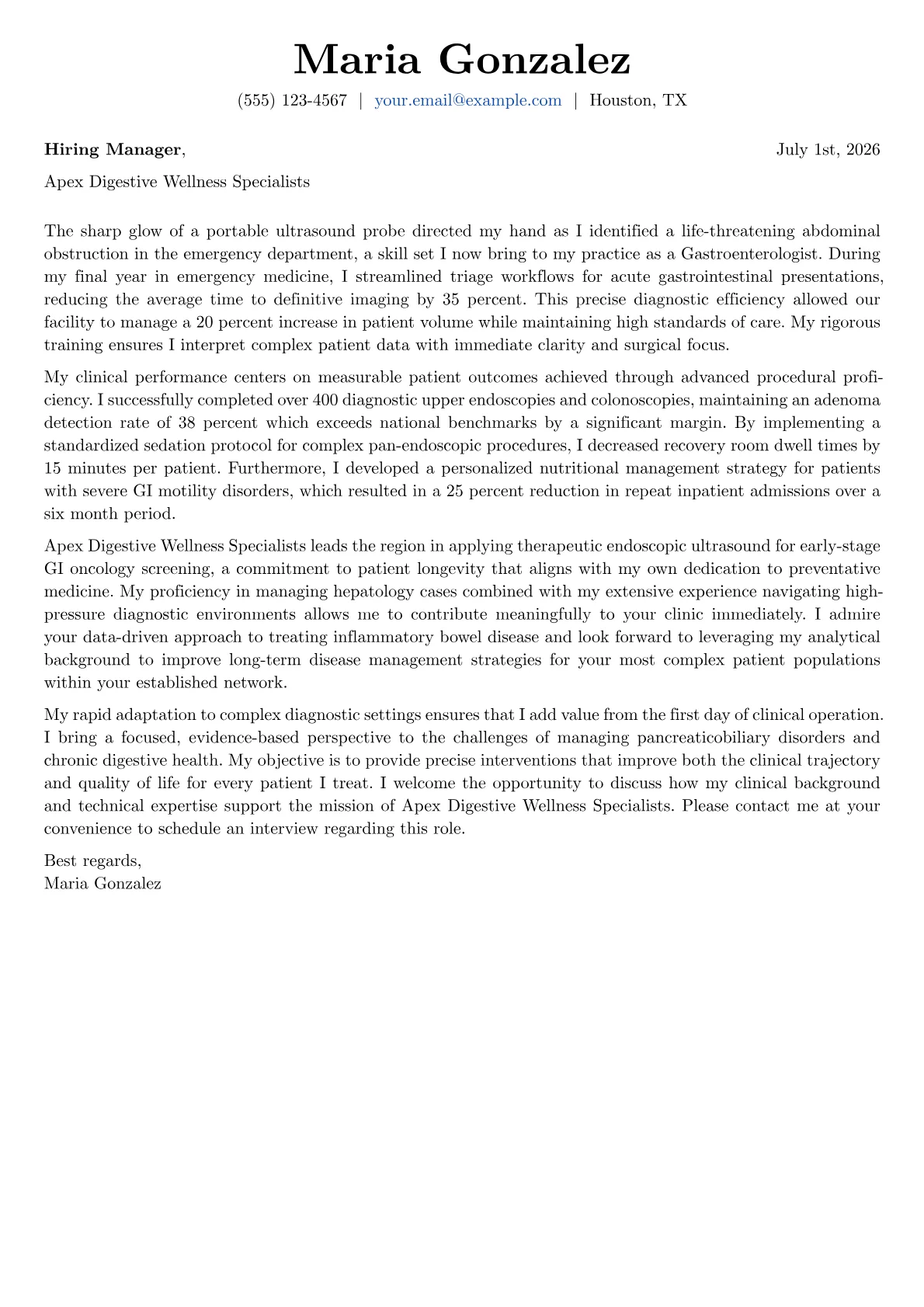 Gastroenterologist cover letter in the Basic design