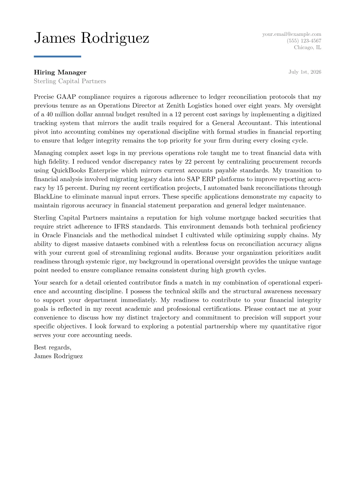 General Accountant cover letter in the Executive design