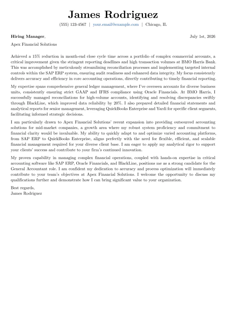 General Accountant Cover Letter Example