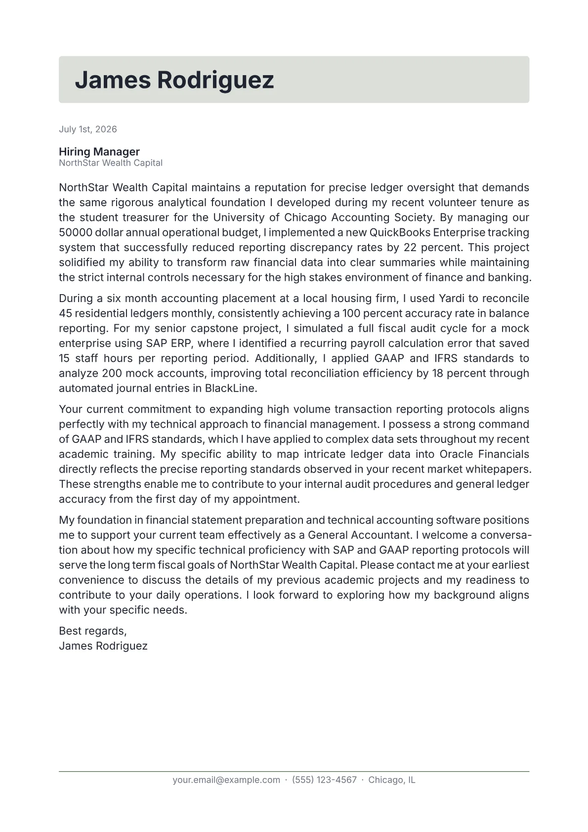 General Accountant cover letter in the Letterhead design