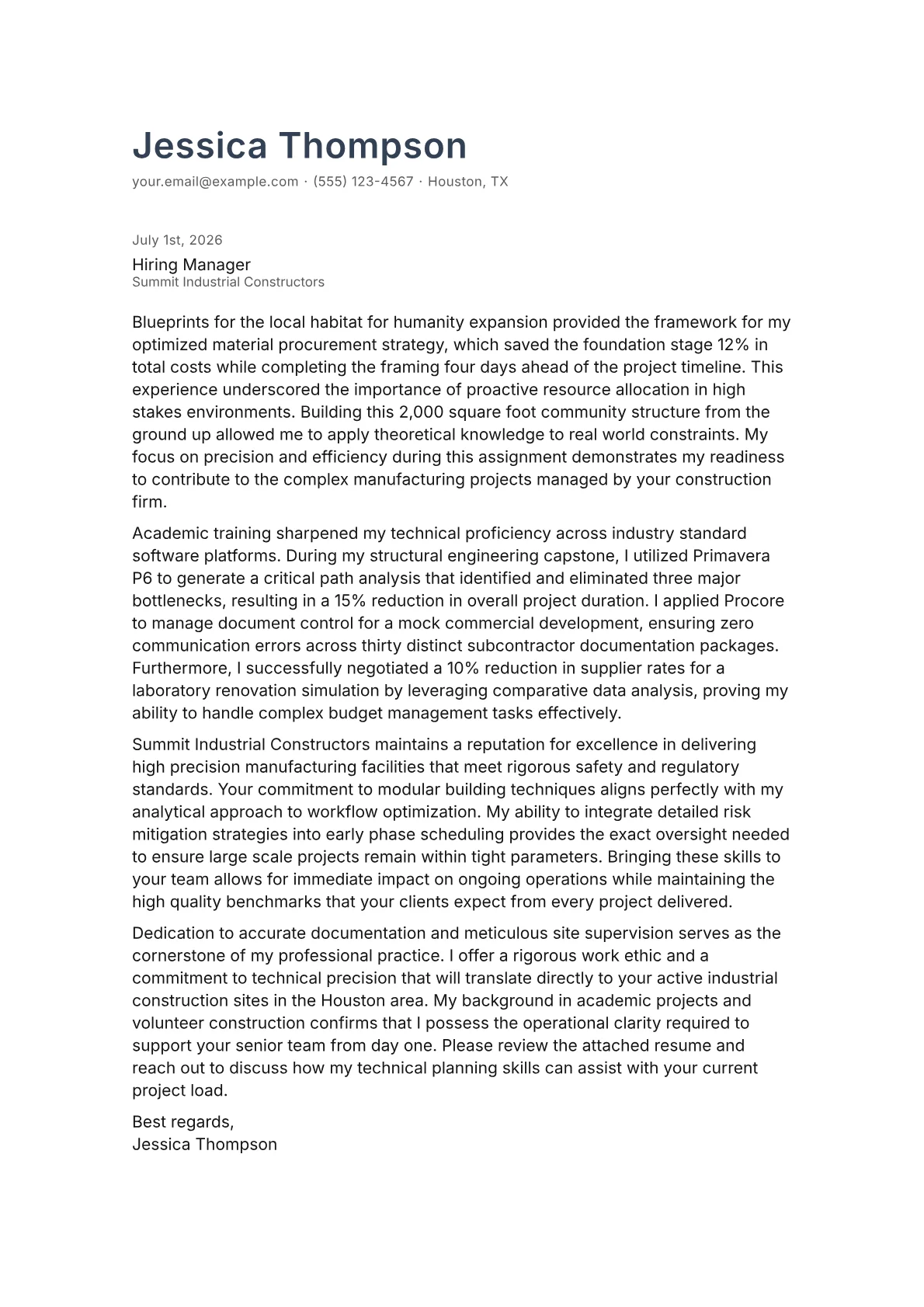 General Contractor cover letter in the Minimal design