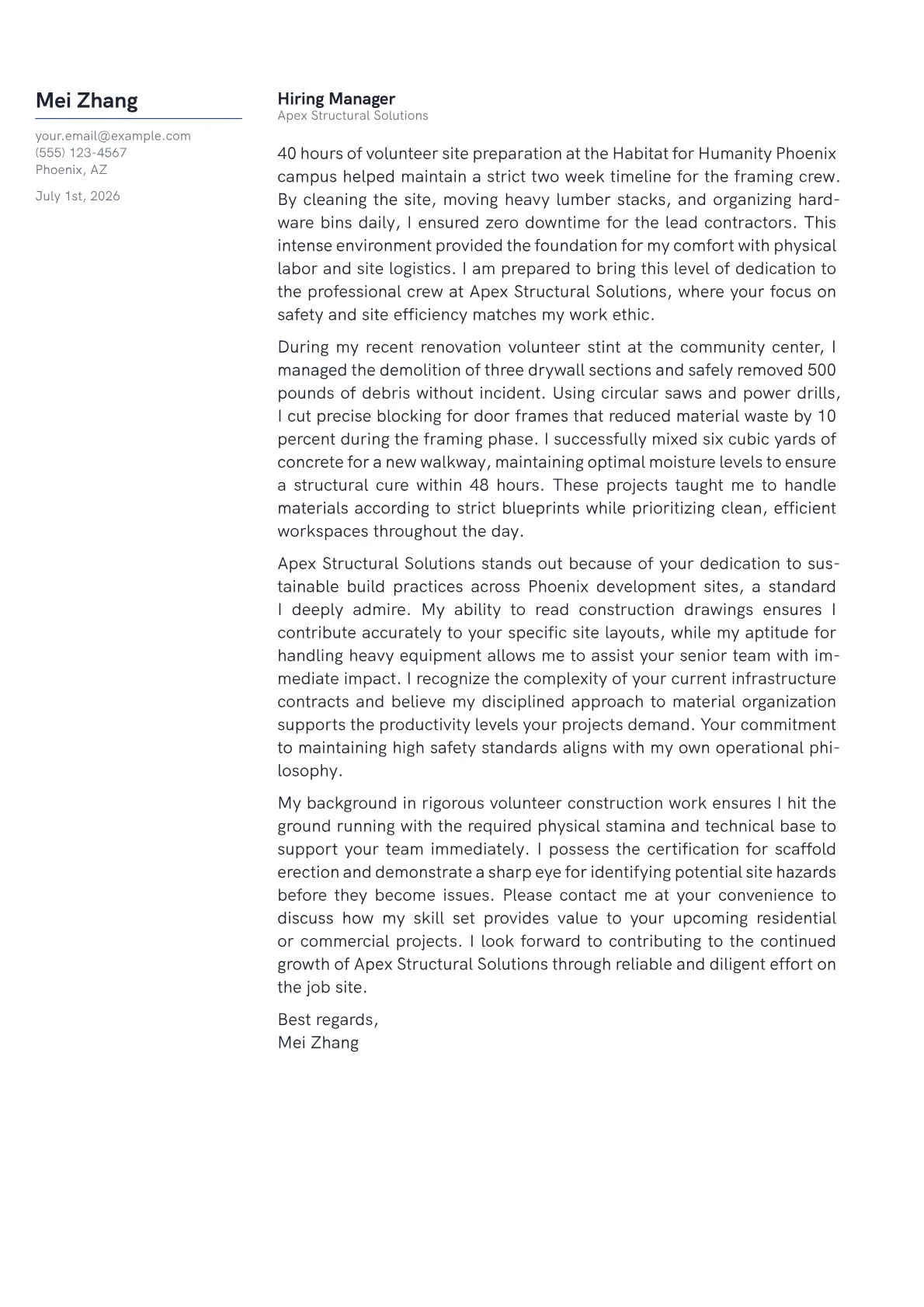 General Labourer cover letter in the Margin design