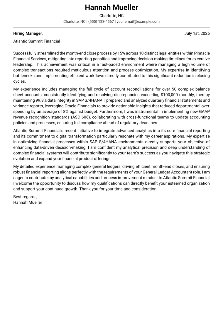 General Ledger Accountant cover letter example preview