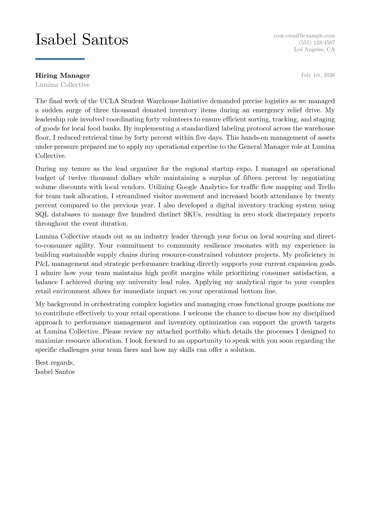 General Manager cover letter in the Executive design