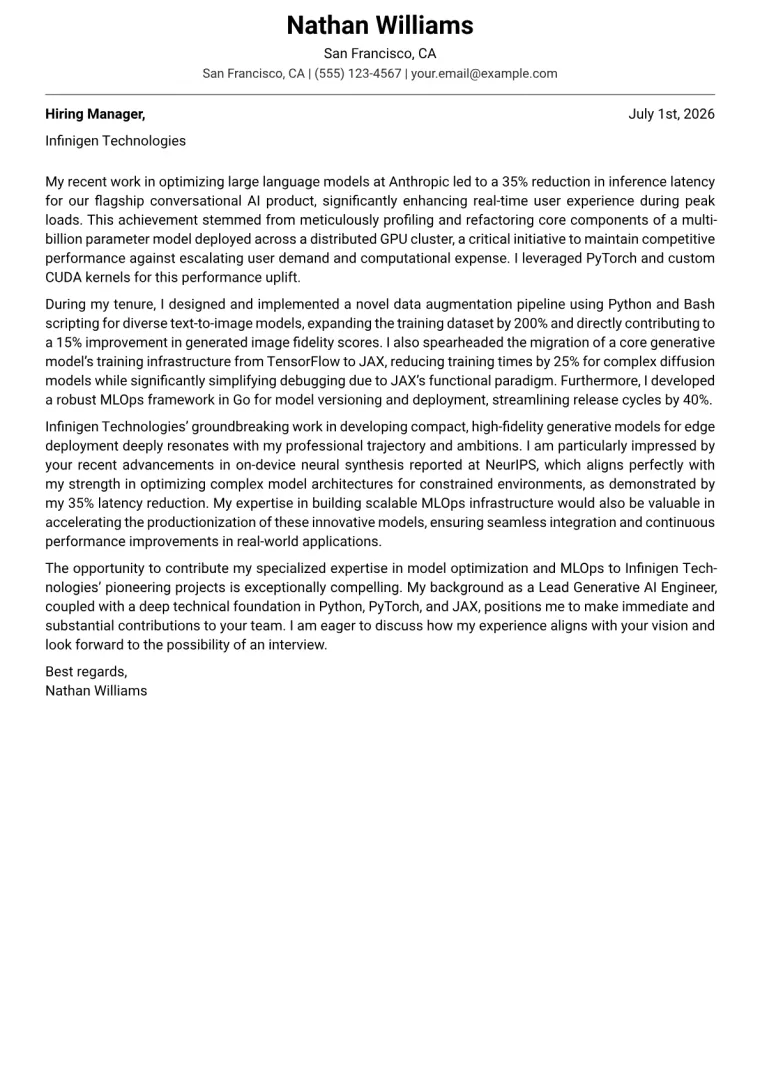 Generative AI Engineer cover letter example