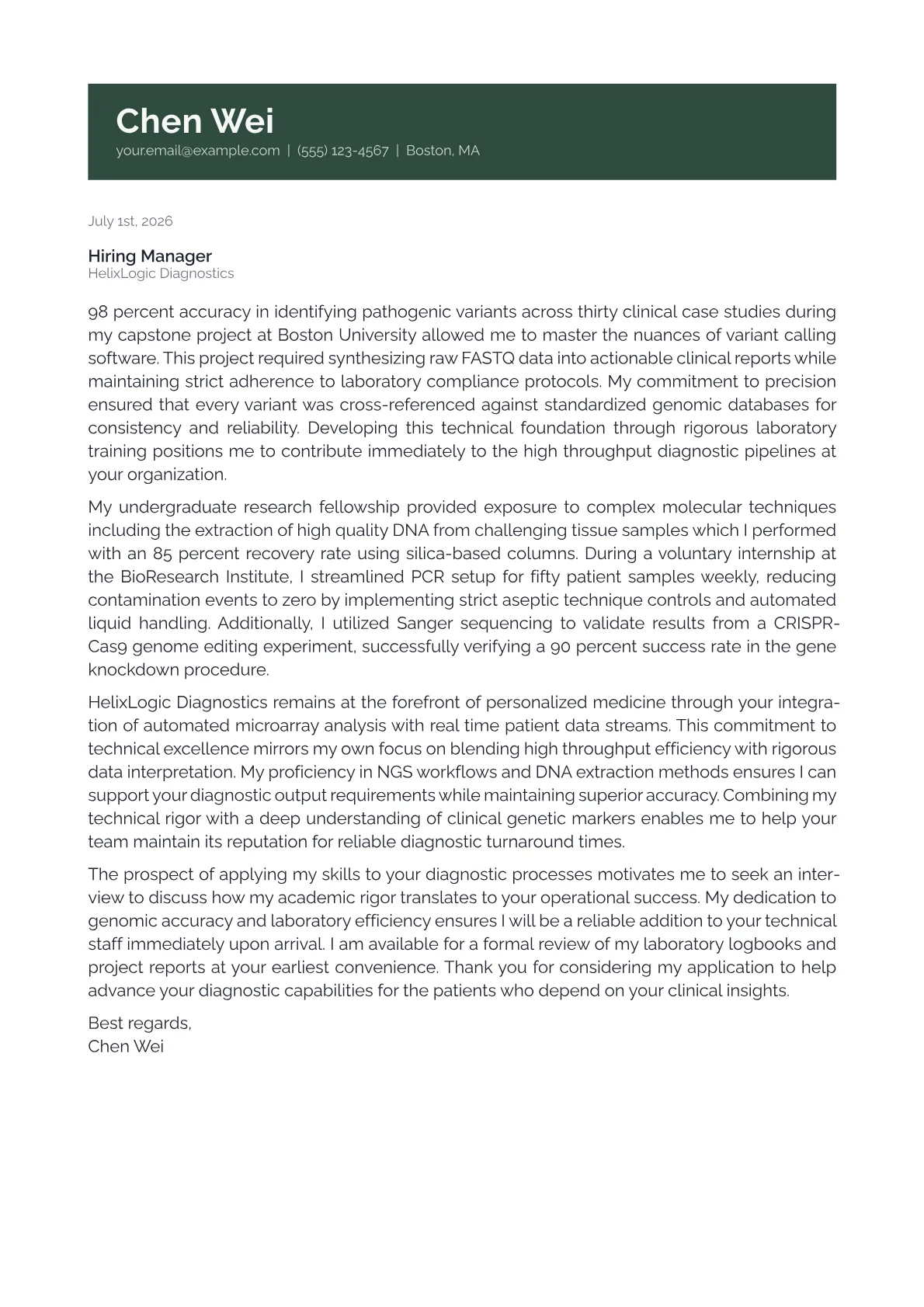 Genetic Technologist cover letter in the Banner design