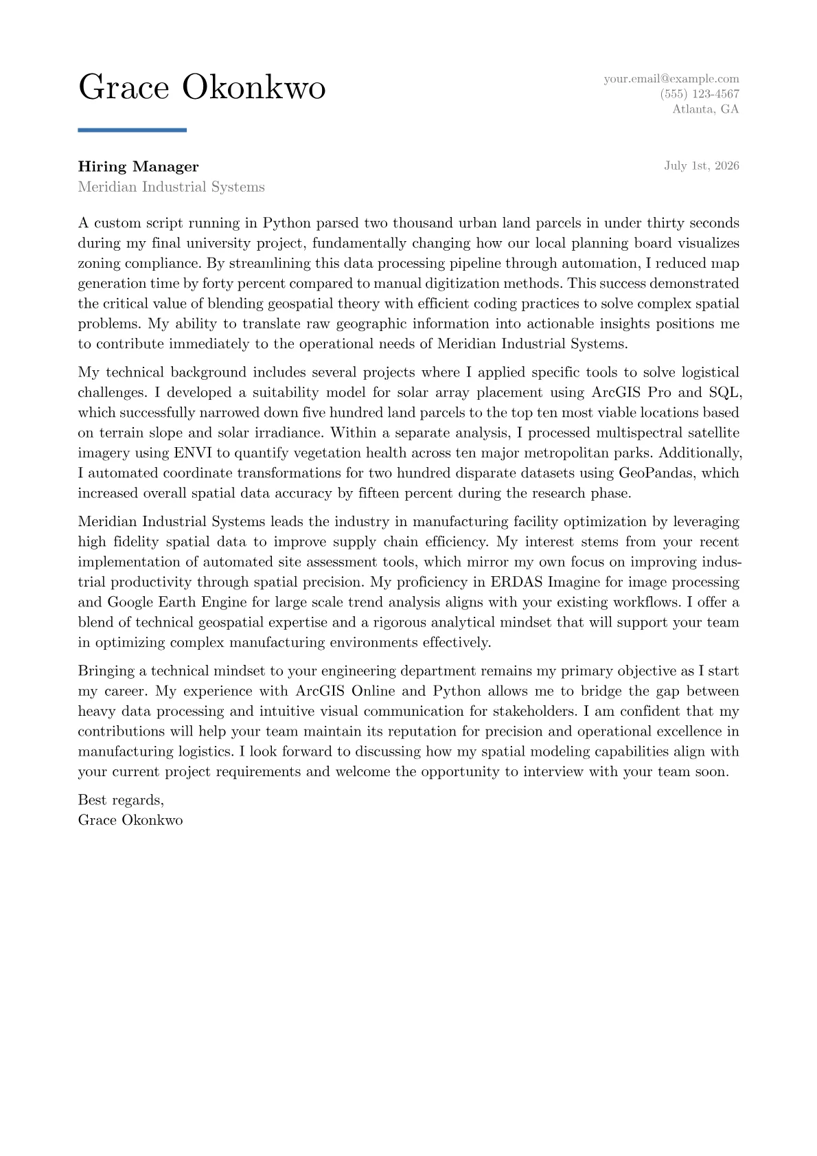 Geospatial Engineer cover letter in the Executive design