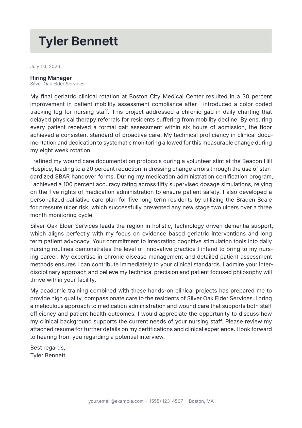 Geriatric Nurse cover letter in the Letterhead design