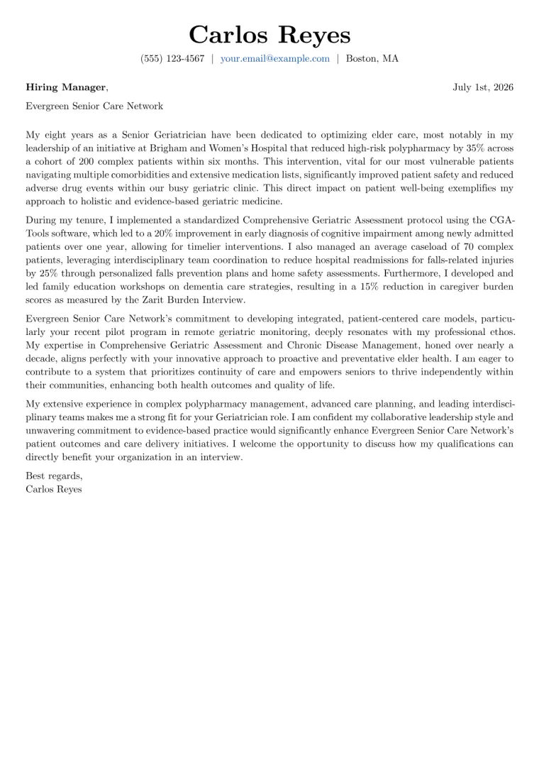 Geriatrician cover letter example preview