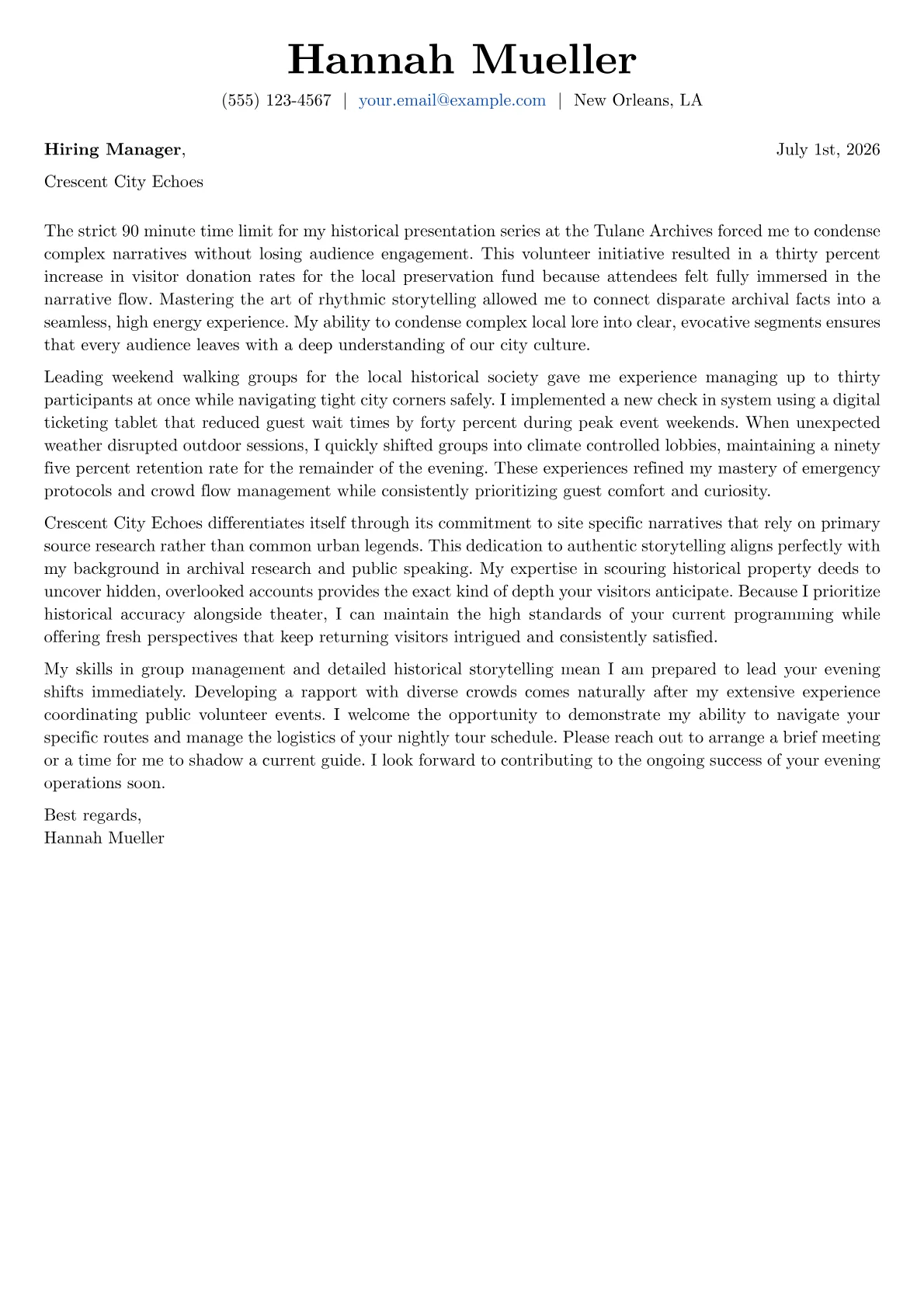 Ghost Tour Guide cover letter in the Basic design