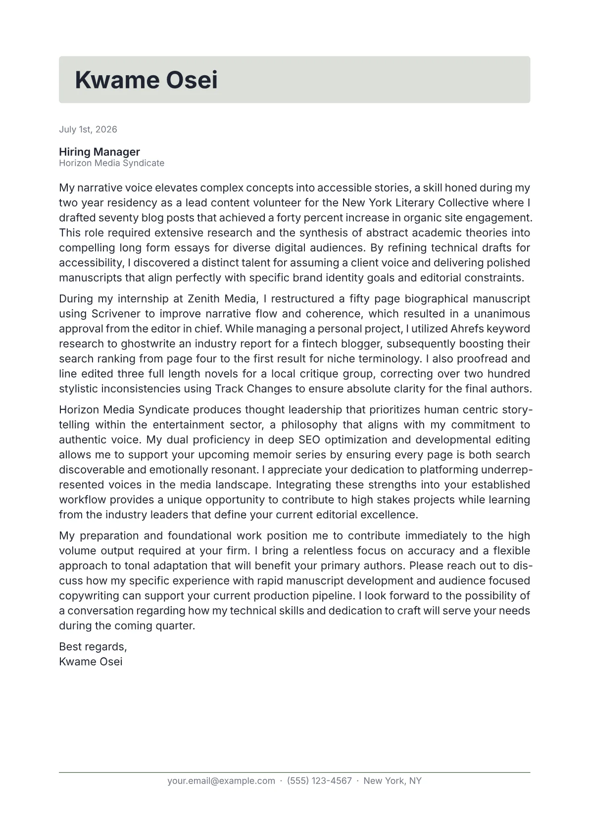 Ghostwriter cover letter in the Letterhead design