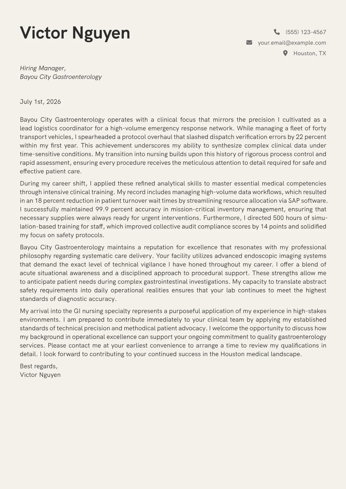 GI Lab Nurse cover letter in the Creative design