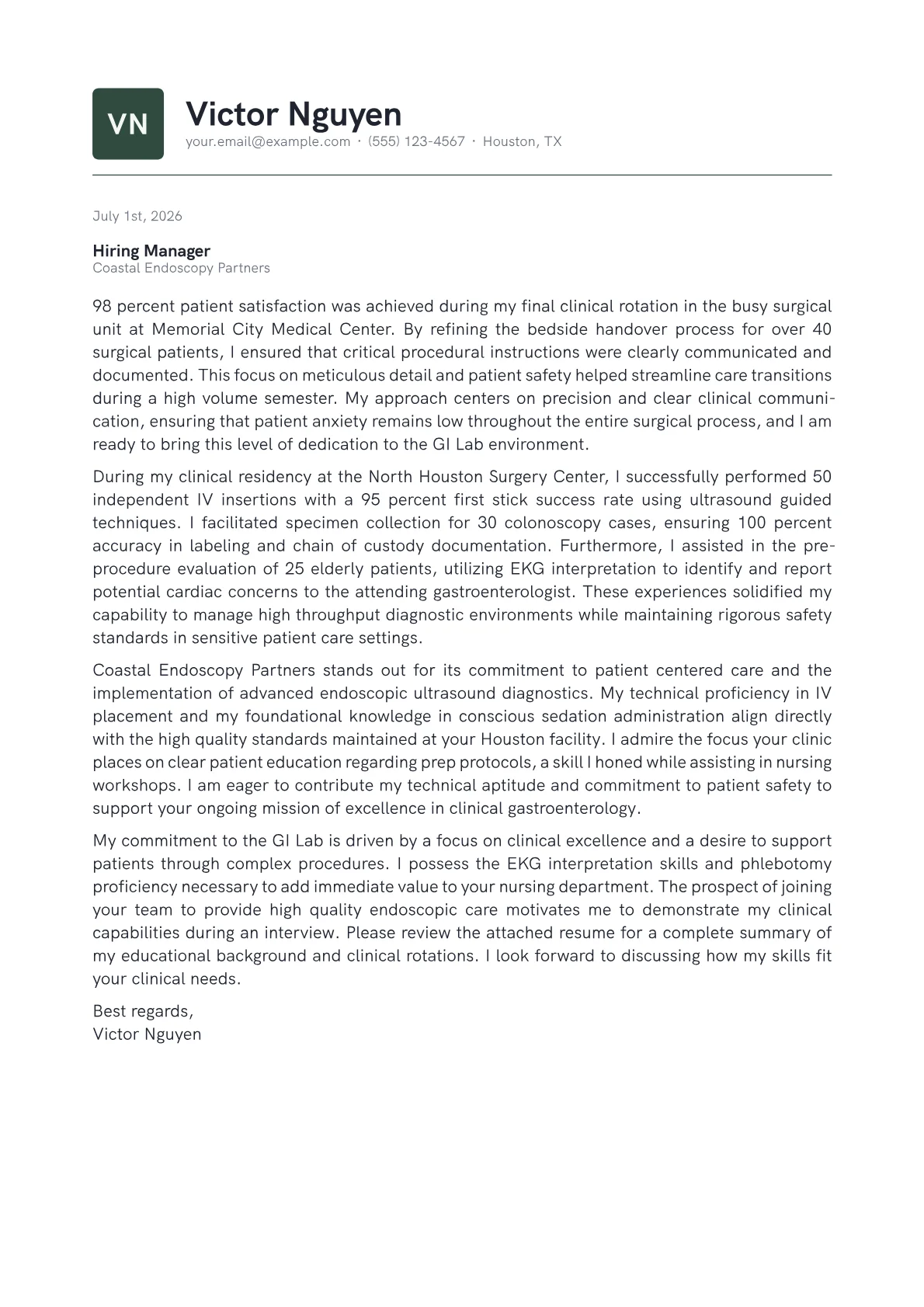 GI Lab Nurse cover letter in the Emblem design