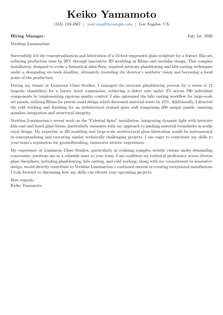 Glass Artist cover letter example preview