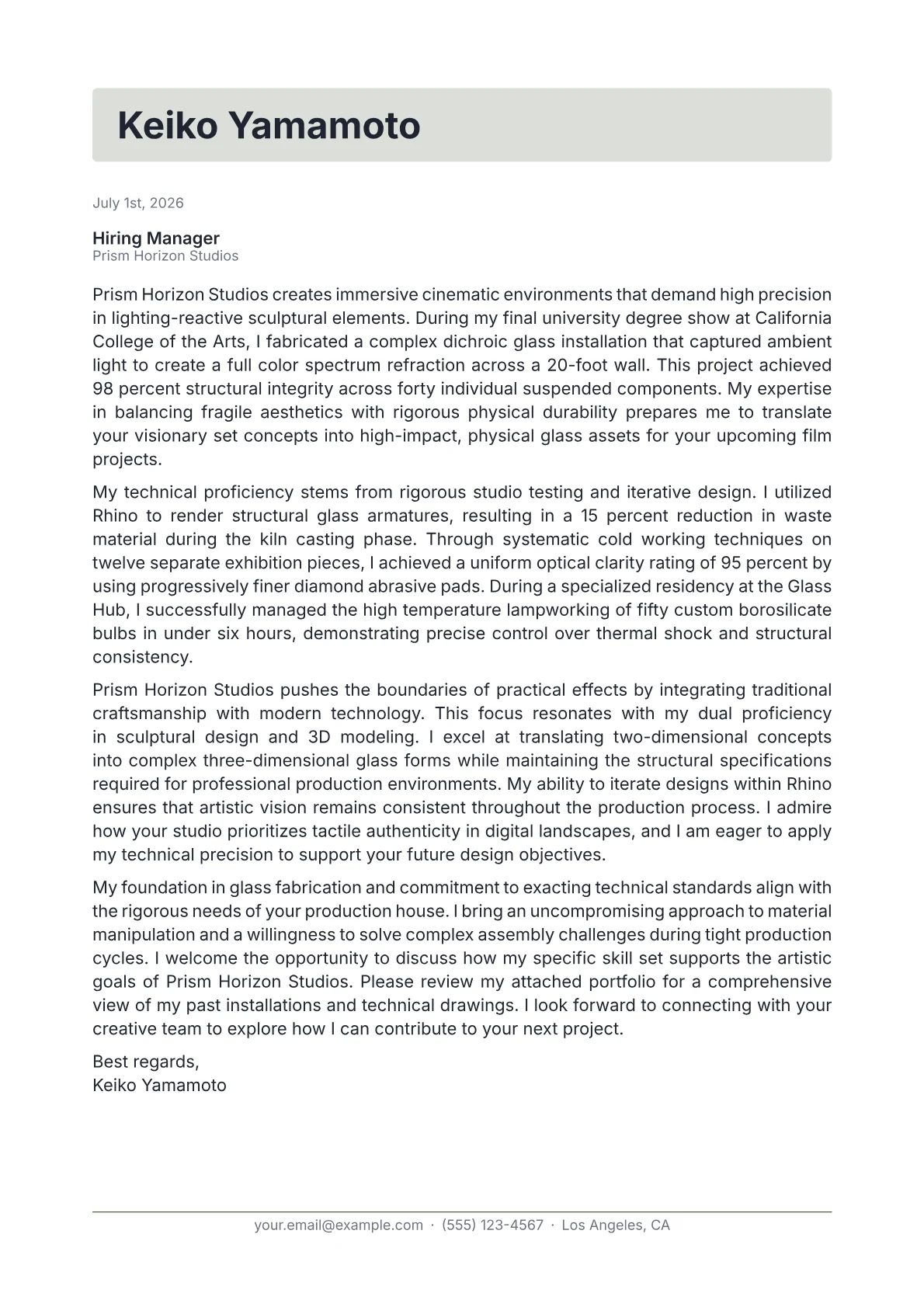 Glass Artist cover letter in the Letterhead design