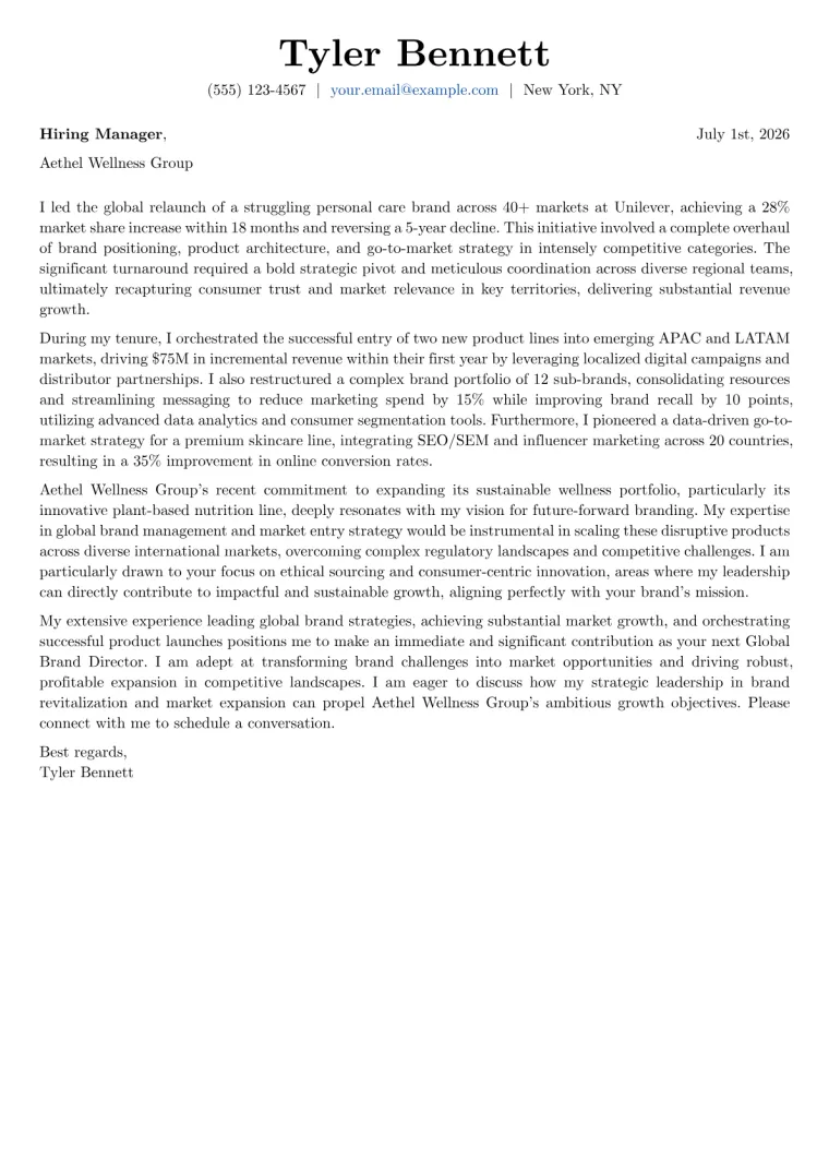 Global Brand Director cover letter example