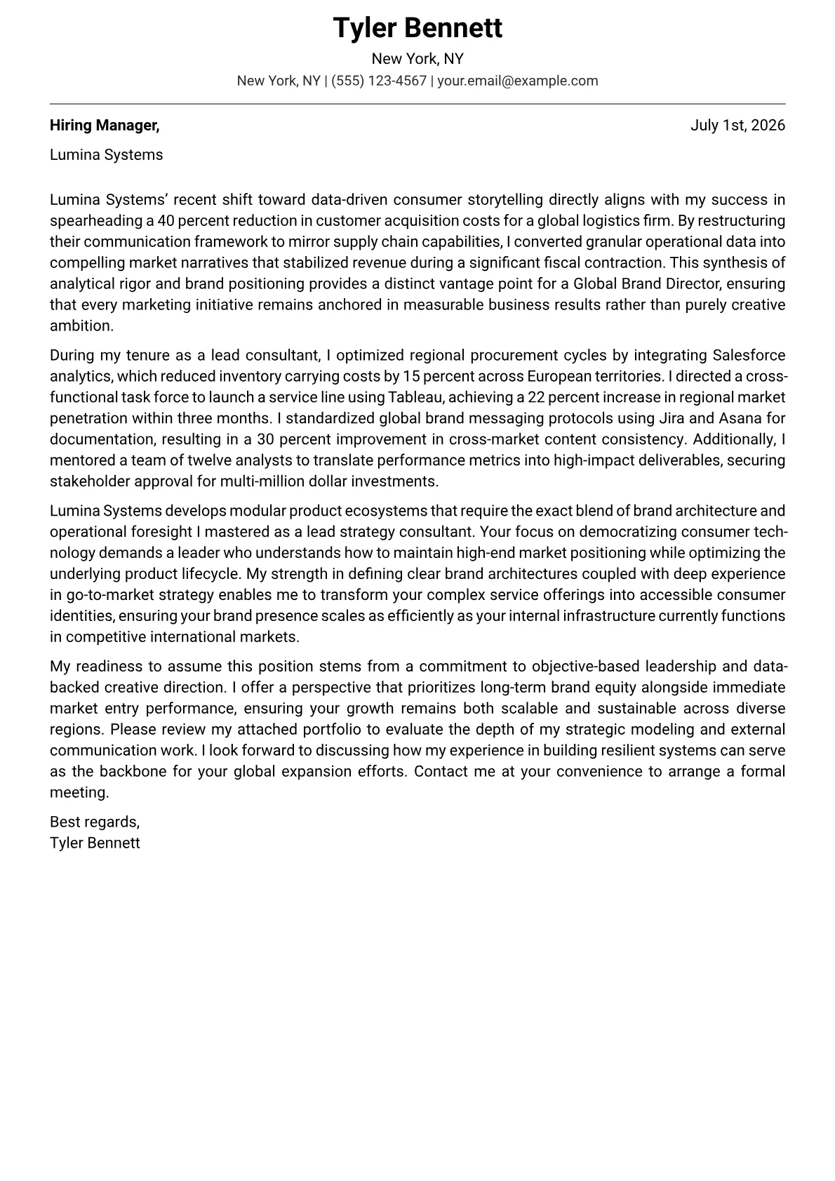 Global Brand Director cover letter in the Modern design