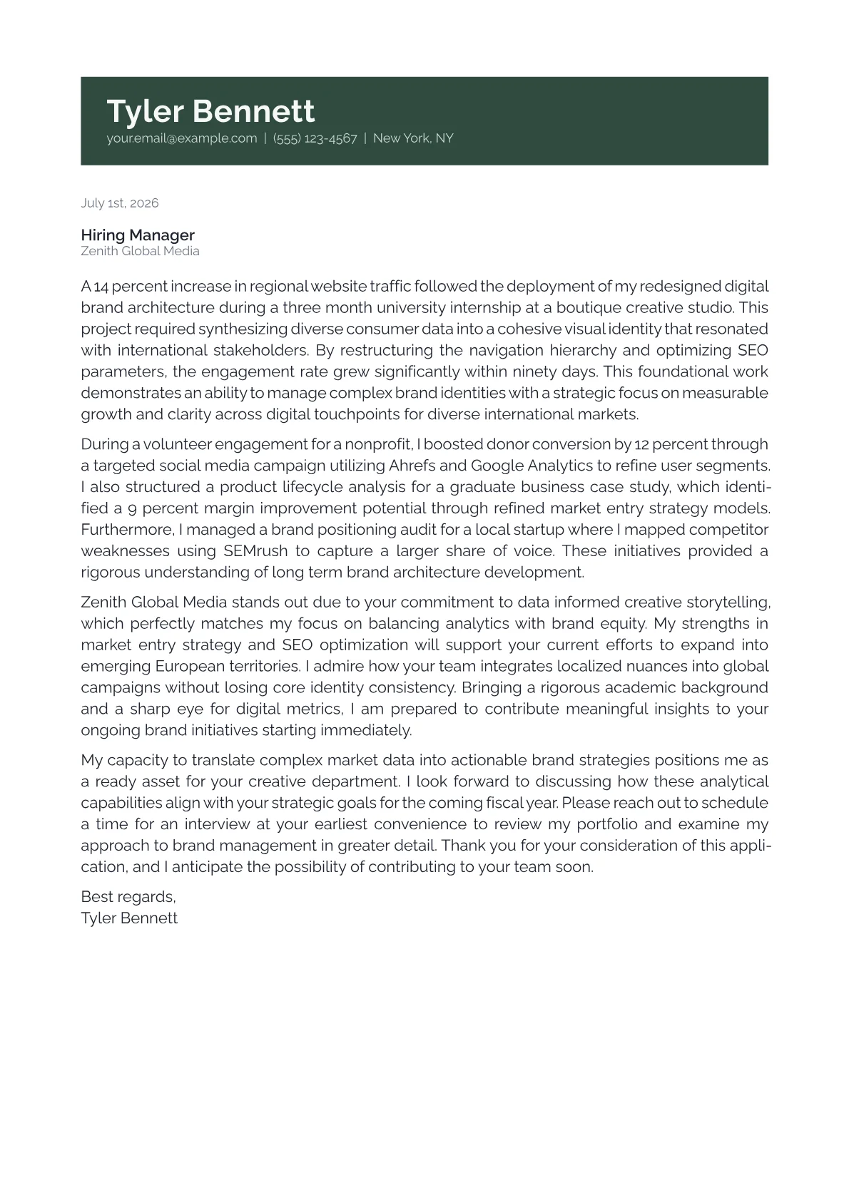 Global Brand Director cover letter in the Banner design