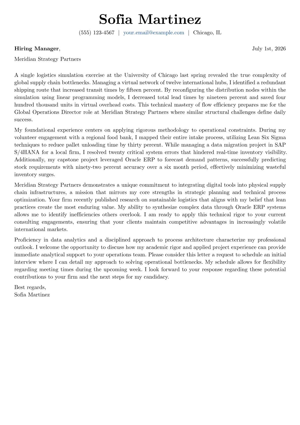 Global Operations Director cover letter in the Basic design