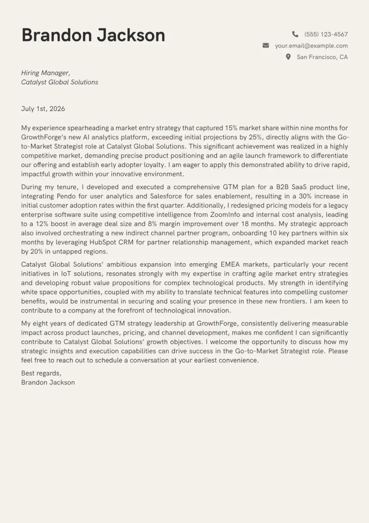 Go-to-Market Strategist cover letter example preview